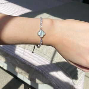Silver Diamond Clover Adjustable Bracelet